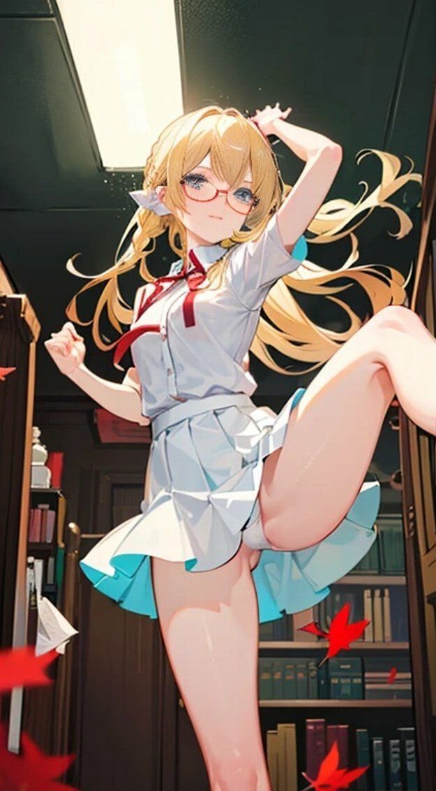 サンプル画像5:金髪メガネ少女図書館デートパンチラ画像集(榊原大造) [d_465250]