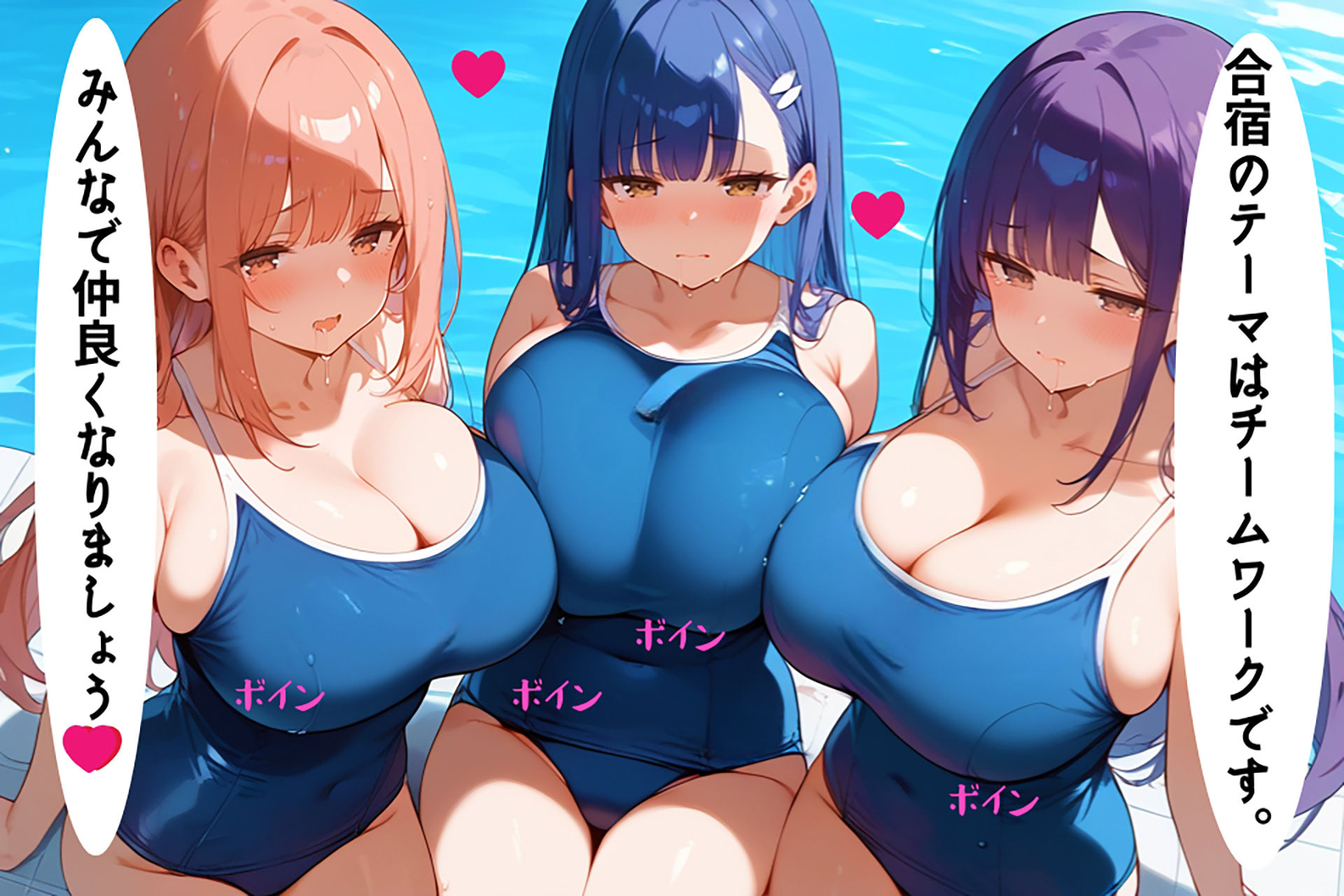 サンプル画像5:夏合宿でスク水女子たちに迫られ、俺の理性が崩壊した話【セリフ/擬音付き】(爆乳素人) [d_465365]