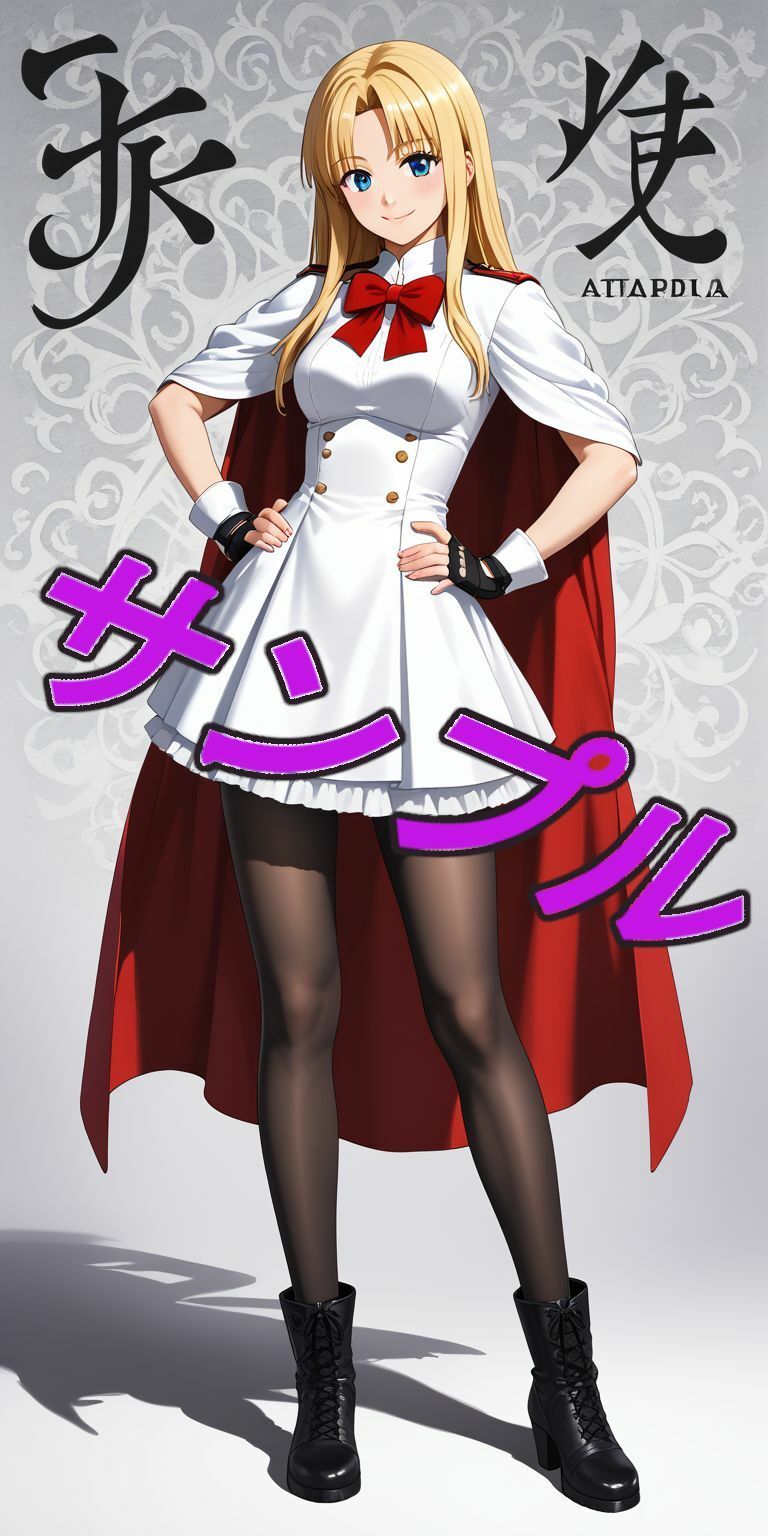 サンプル画像1:ブロンドの髪の赤いリボン、パンスト、ブーツの女の子(kurara natu) [d_465760]