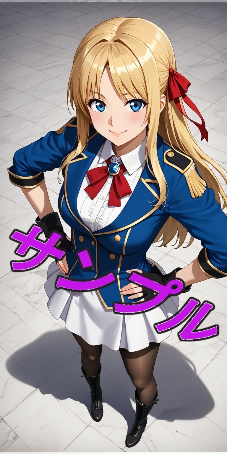 サンプル画像2:ブロンドの髪の赤いリボン、パンスト、ブーツの女の子(kurara natu) [d_465760]