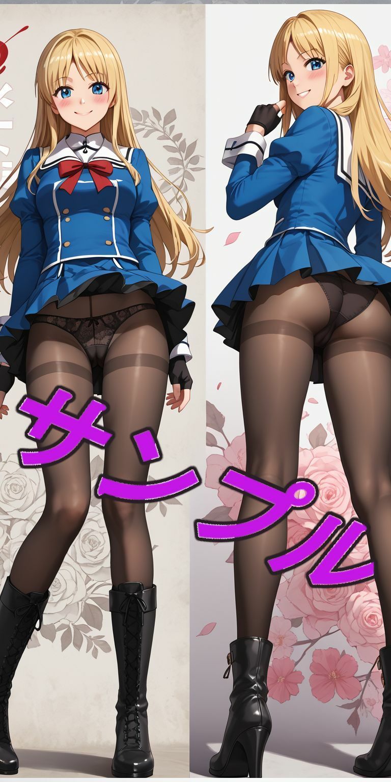 サンプル画像3:ブロンドの髪の赤いリボン、パンスト、ブーツの女の子(kurara natu) [d_465760]