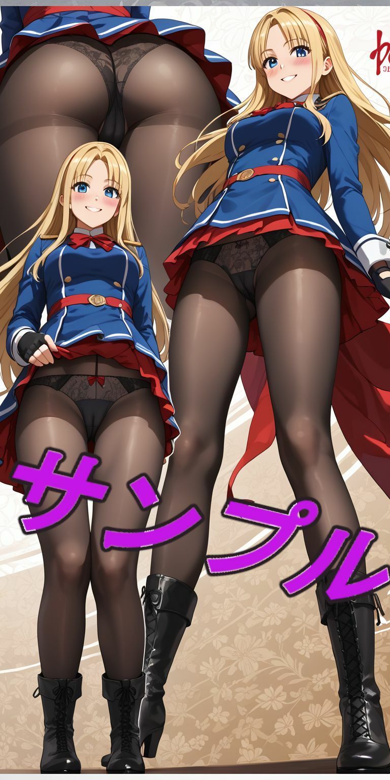 サンプル画像4:ブロンドの髪の赤いリボン、パンスト、ブーツの女の子(kurara natu) [d_465760]