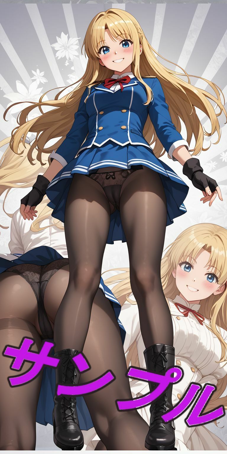 サンプル画像5:ブロンドの髪の赤いリボン、パンスト、ブーツの女の子(kurara natu) [d_465760]