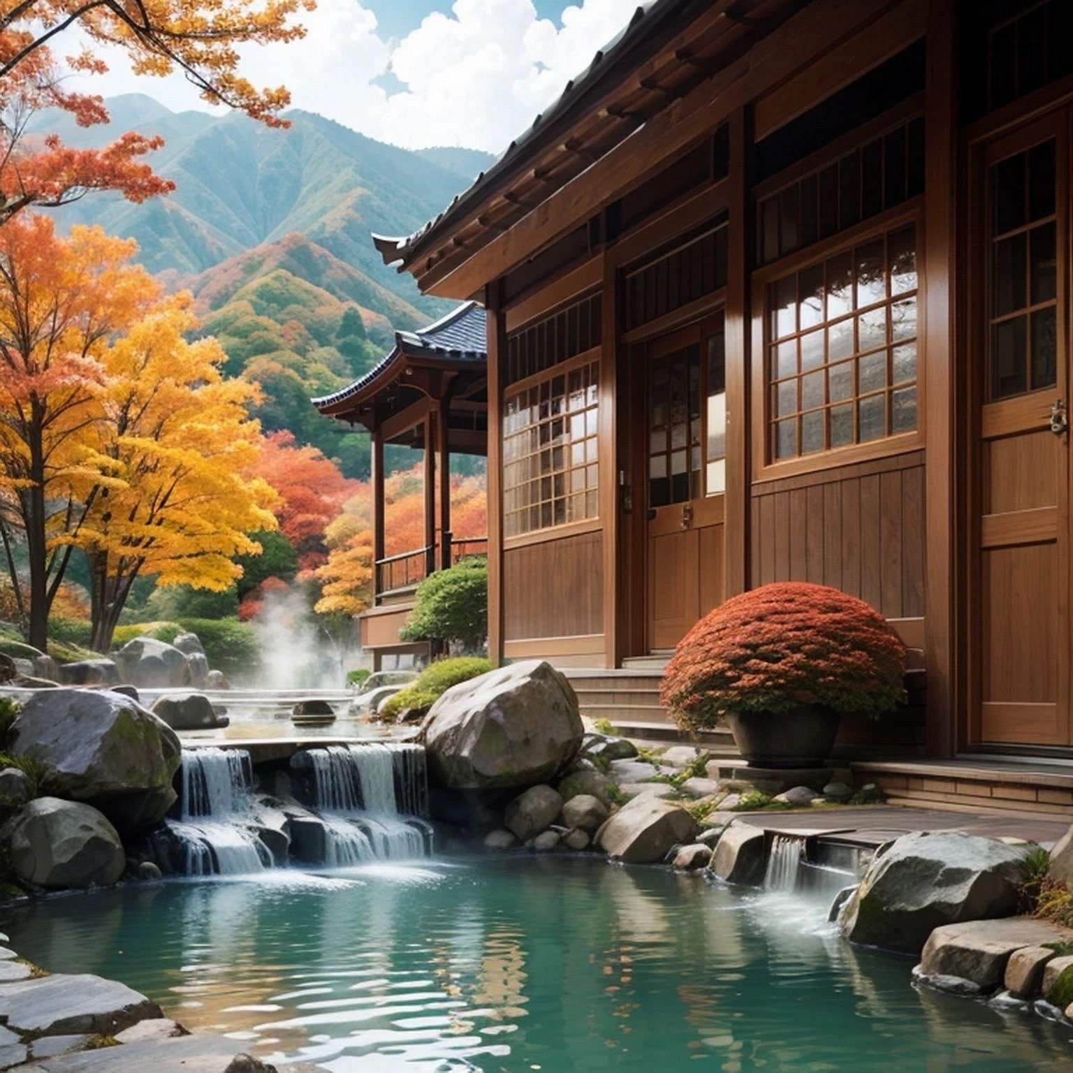 サンプル画像3:温泉宿・温泉 背景素材(豊川内角) [d_466259]