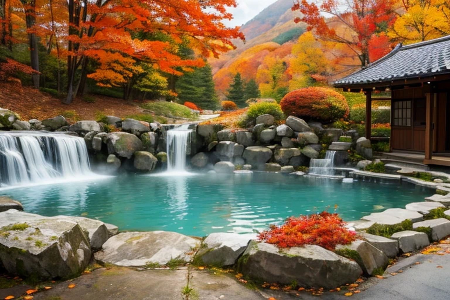 サンプル画像6:温泉宿・温泉 背景素材(豊川内角) [d_466259]