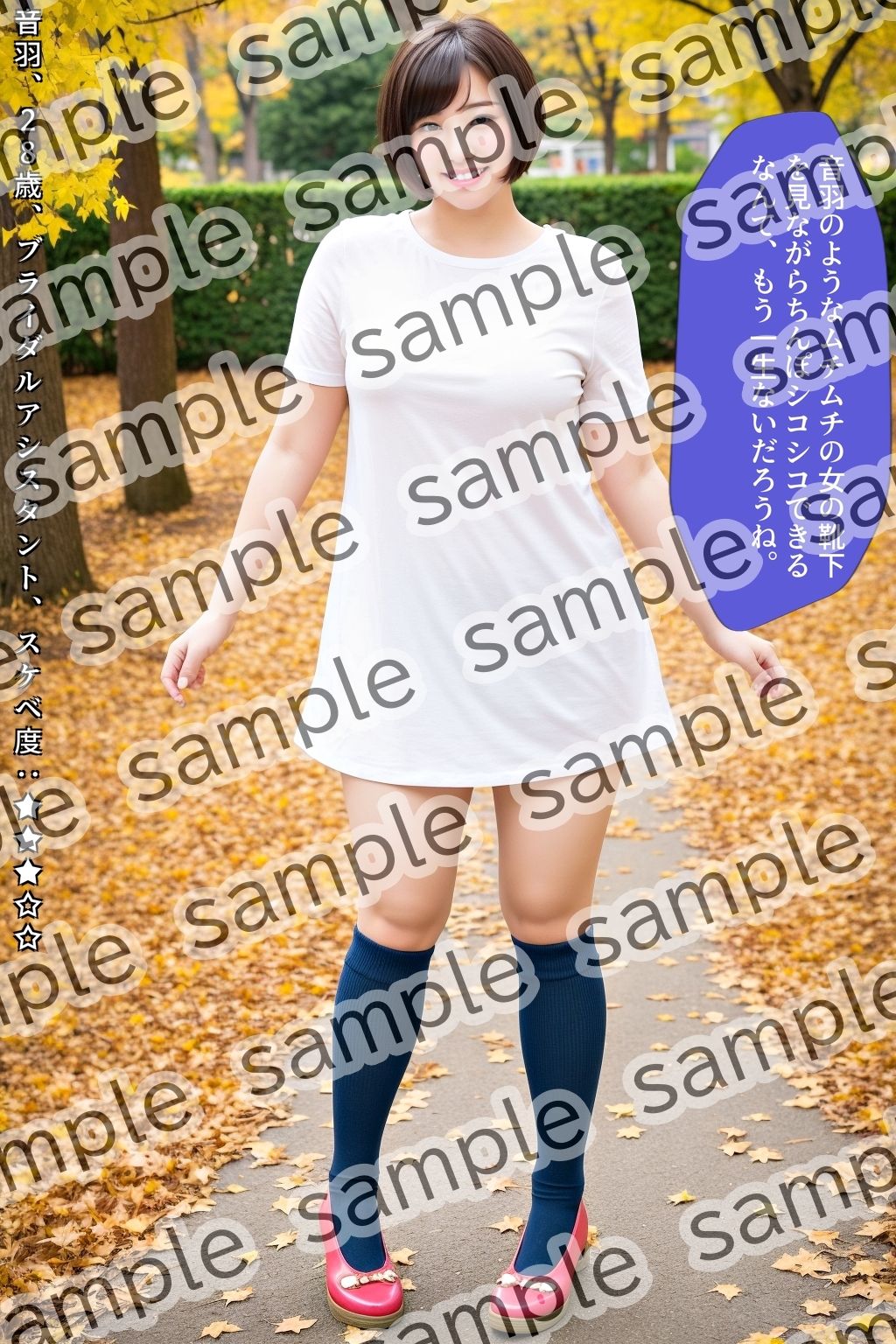 サンプル画像4:ぽっちゃり系ショートカット美人の秋コーデ〜絶対領域ソックス編〜(あらぶるま18＋) [d_466575]