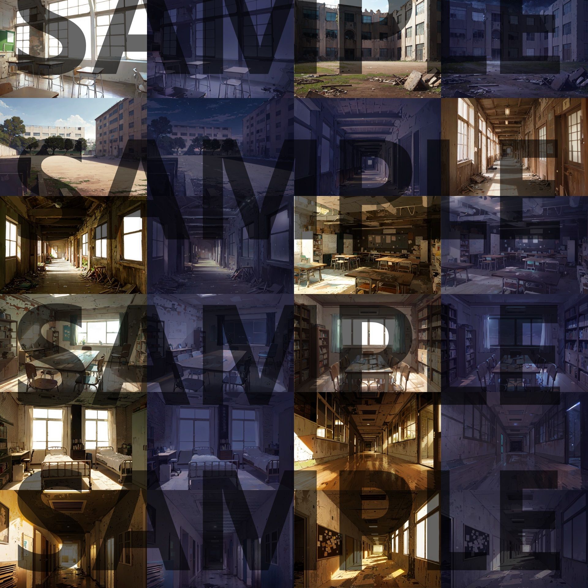 サンプル画像3:【背景イラスト】廃校・旧校舎背景パック156枚【CoC/TRPG】【昼夜差分】(TRPG素材商店なな) [d_468242]