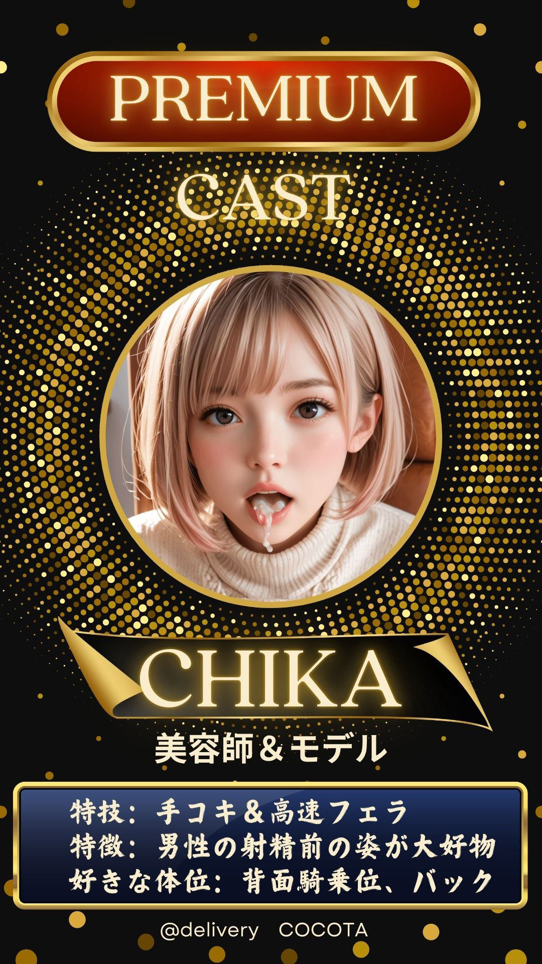 サンプル画像1:【デリ美女】チカ編《美容師＆モデル》売上10件ごとに値上げ作品(ココタ☆あの人気声優との絶頂コラボ作品販売中！) [d_468847]