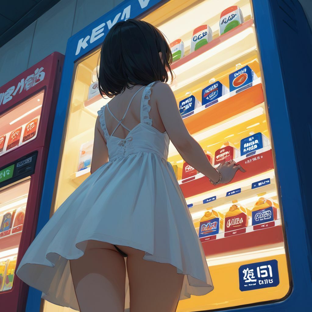 サンプル画像1:自販機前にいる女子のパンチラ画像集 〜散歩中のペット目線でスカート下を覗き見る(美女エロAI) [d_469015]