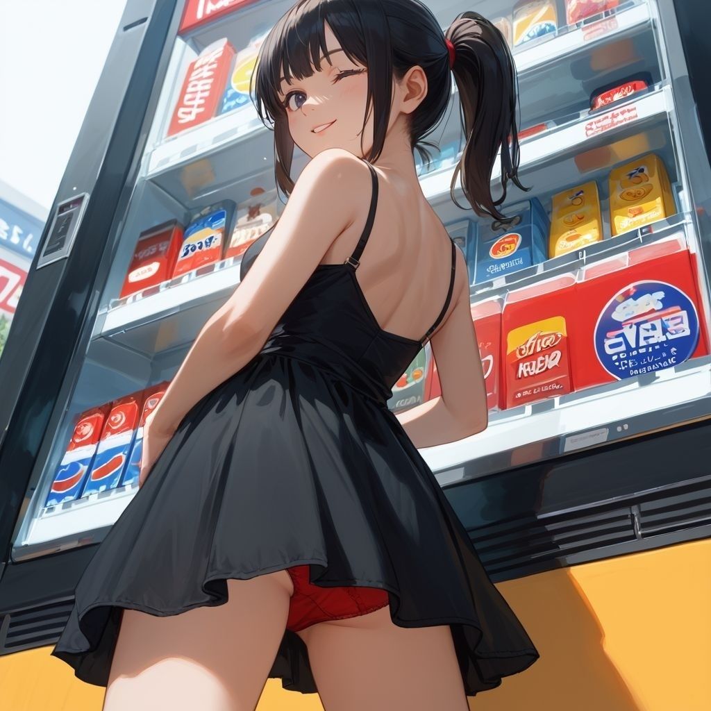 サンプル画像4:自販機前にいる女子のパンチラ画像集 〜散歩中のペット目線でスカート下を覗き見る(美女エロAI) [d_469015]