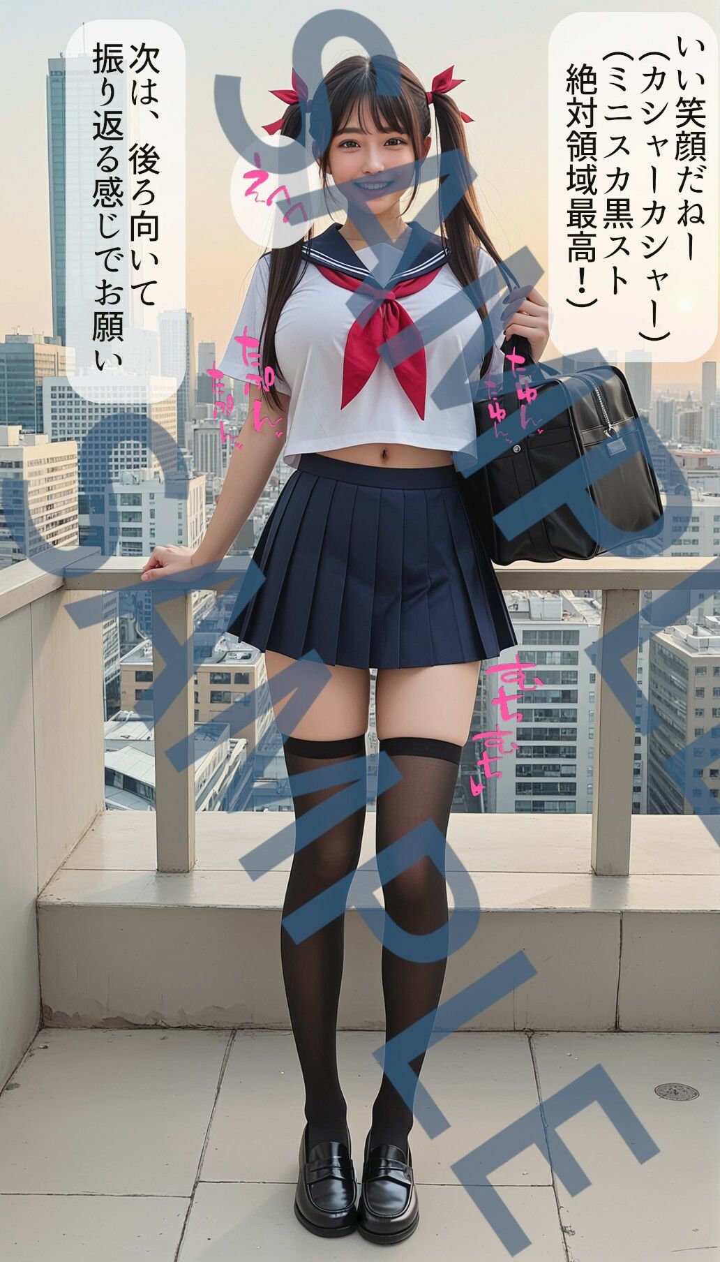 サンプル画像2:ミニスカセーラー服に黒スト絶対領域でグラビア撮影してるツインテが似合う現役J系の爆乳πズリフェラ大量顔射ぶっかけ(KAWAII HENTAI Lab) [d_469550]