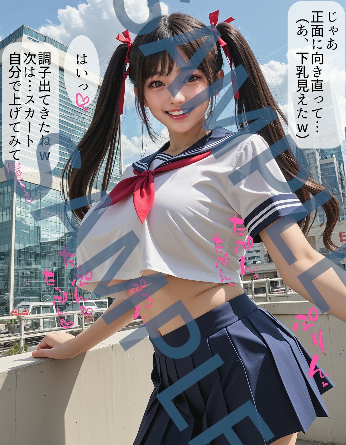 サンプル画像3:ミニスカセーラー服に黒スト絶対領域でグラビア撮影してるツインテが似合う現役J系の爆乳πズリフェラ大量顔射ぶっかけ(KAWAII HENTAI Lab) [d_469550]