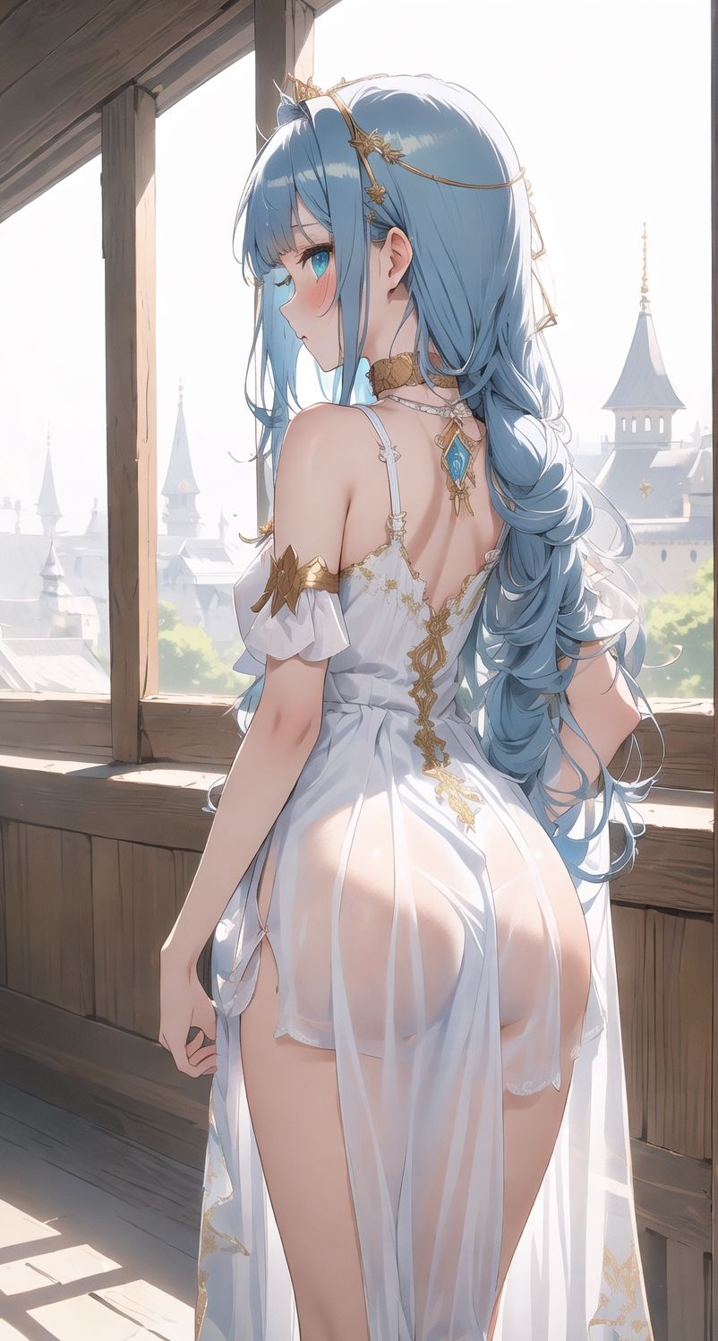 サンプル画像2:AIイラストCG集2 青い髪のお姫様(ドンガラ) [d_469769]