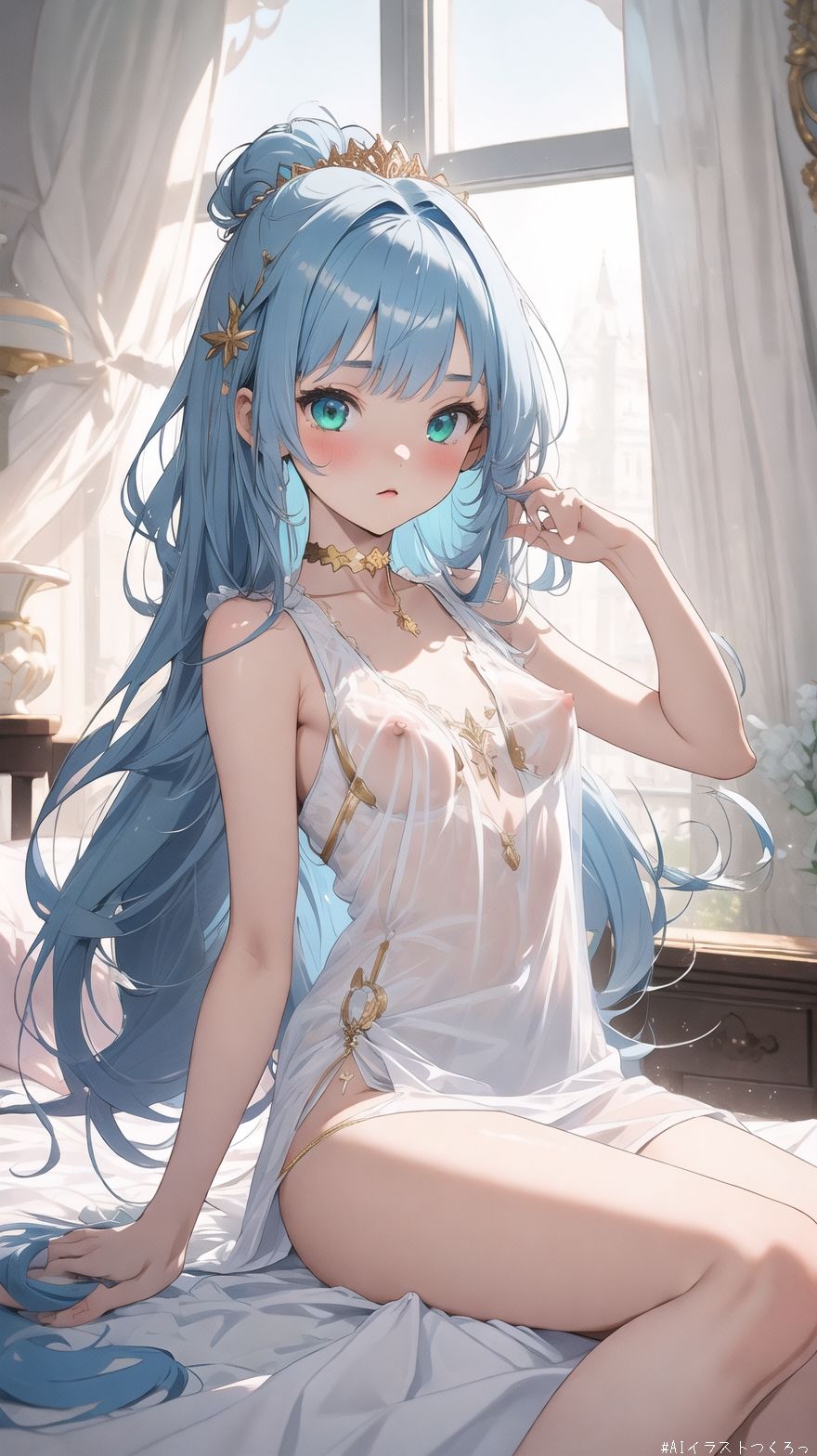 サンプル画像3:AIイラストCG集2 青い髪のお姫様(ドンガラ) [d_469769]