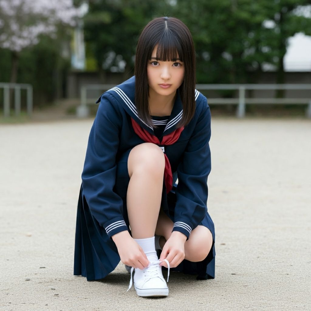 サンプル画像1:靴ひもを結ぶ女(もう限界) [d_470299]