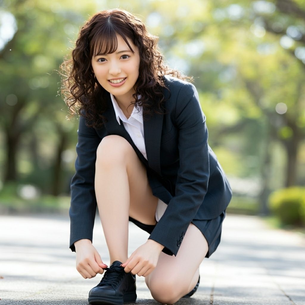 サンプル画像2:靴ひもを結ぶ女(もう限界) [d_470299]