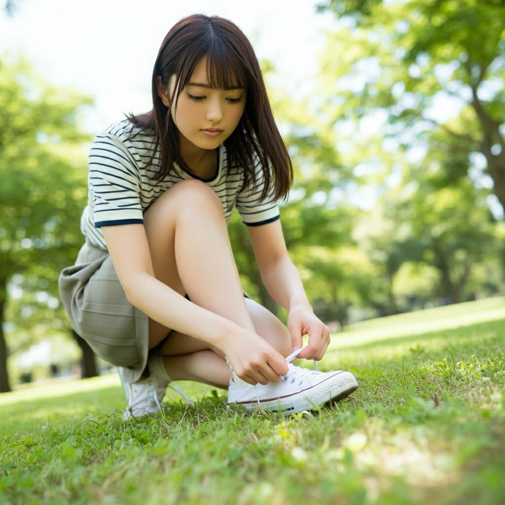 サンプル画像4:靴ひもを結ぶ女(もう限界) [d_470299]