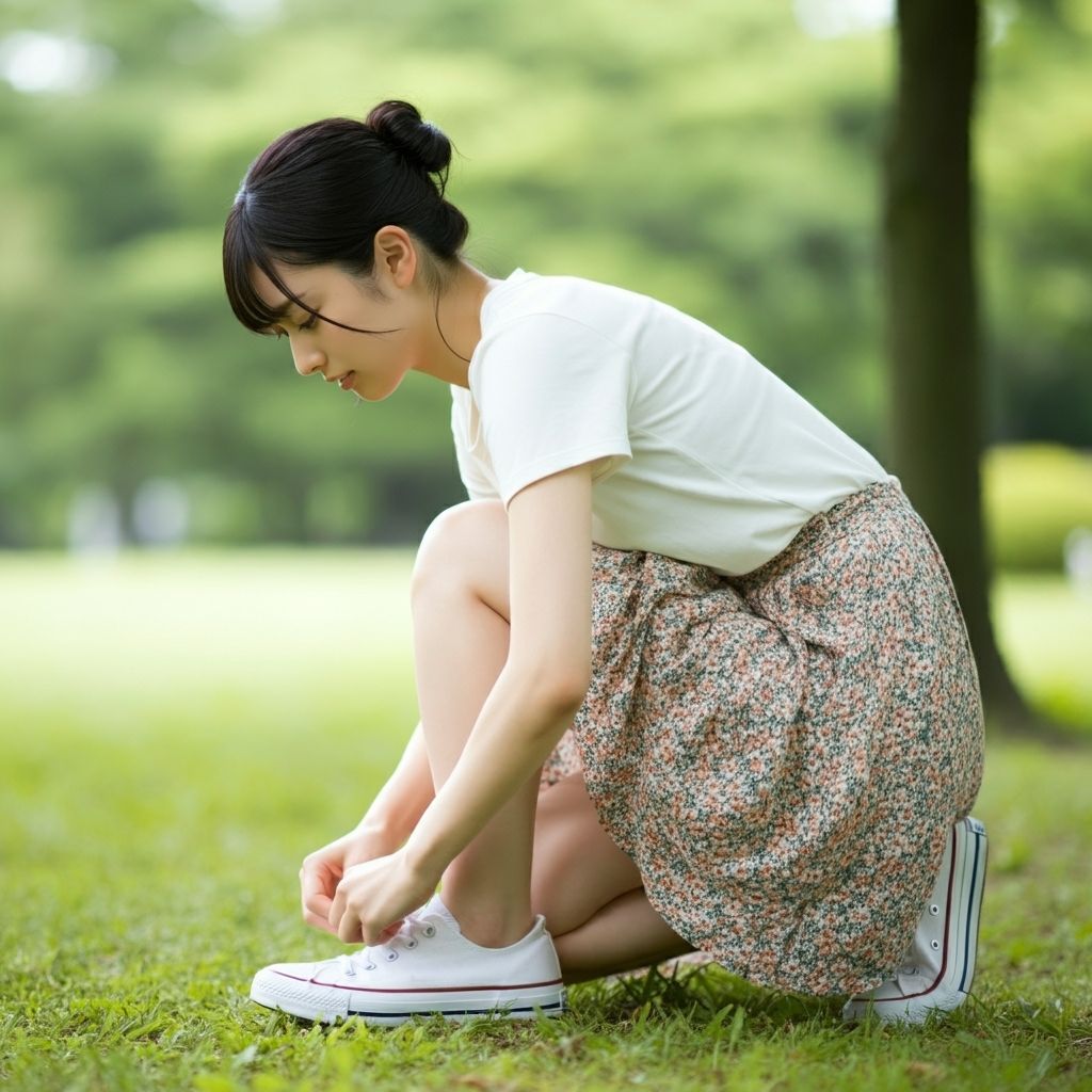 サンプル画像5:靴ひもを結ぶ女(もう限界) [d_470299]