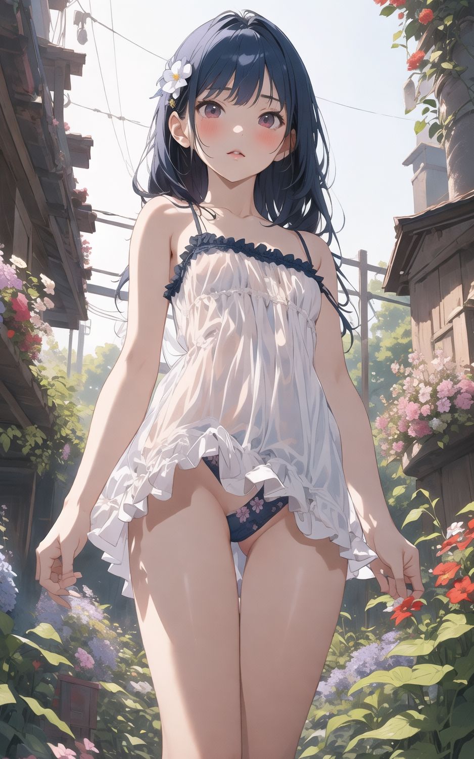 サンプル画像1:AIイラストCG集3 花の咲く庭の美少女(ドンガラ) [d_470362]