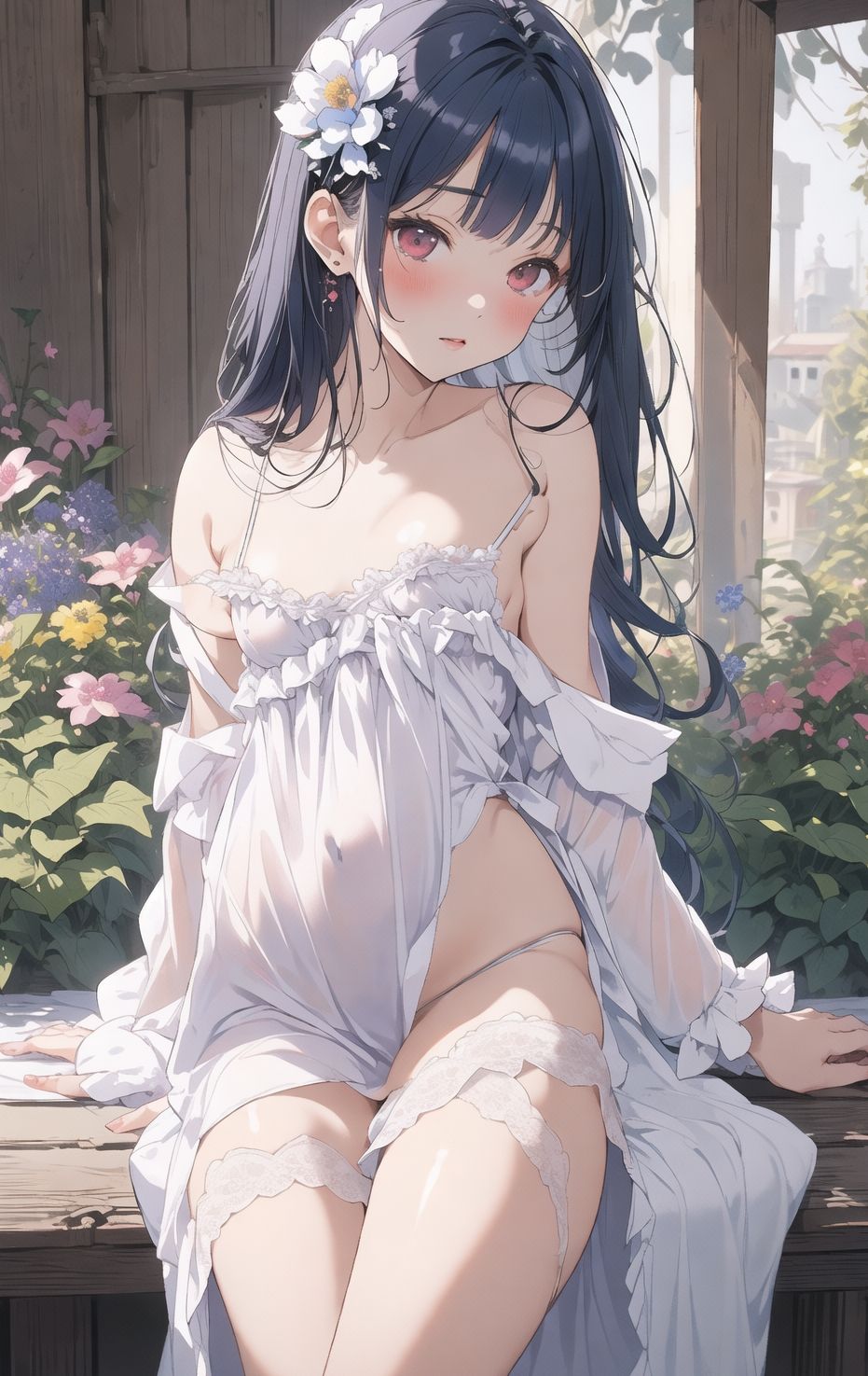 サンプル画像2:AIイラストCG集3 花の咲く庭の美少女(ドンガラ) [d_470362]