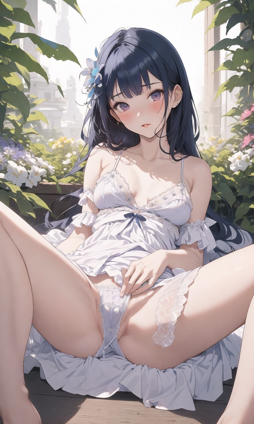 サンプル画像5:AIイラストCG集3 花の咲く庭の美少女(ドンガラ) [d_470362]