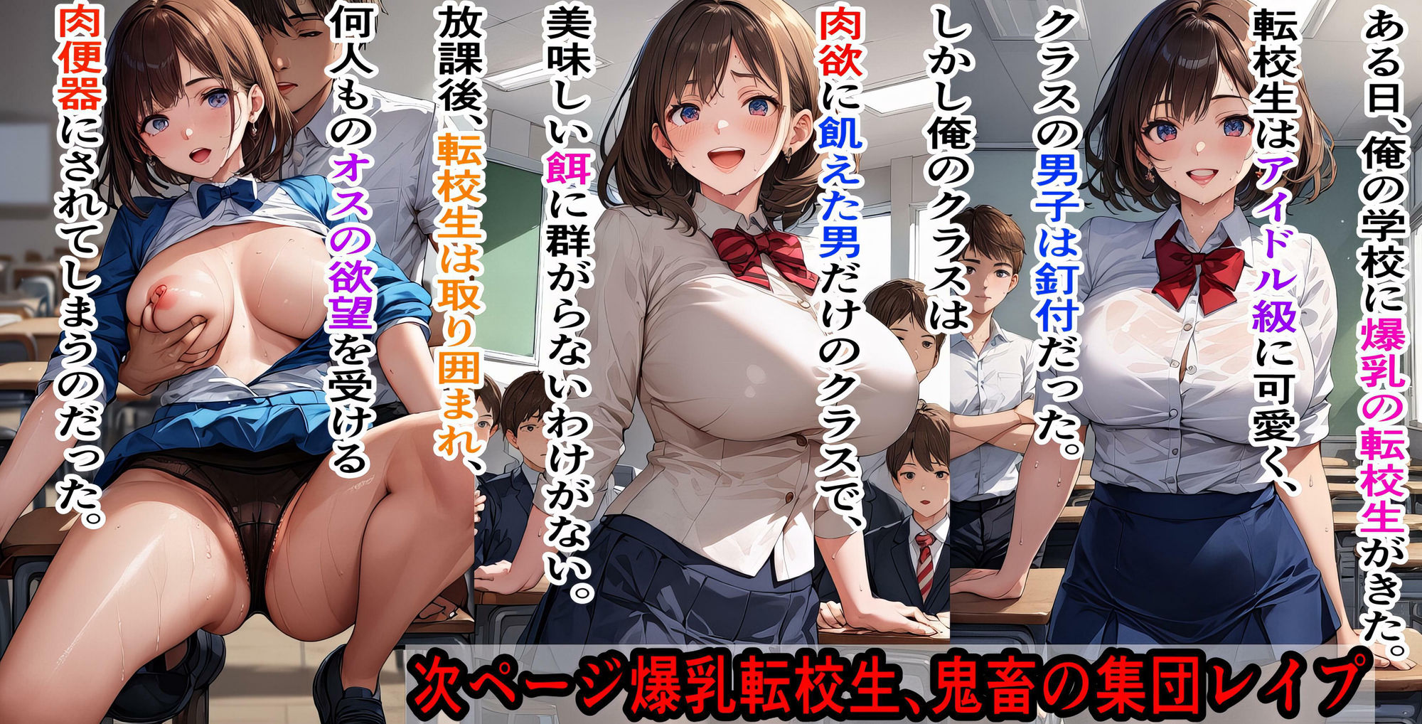 サンプル画像5:爆乳JK・集団レ●プ！メチャクチャにクラスの男子が爆乳転校生を喰い荒らす(アキバ地下倉庫1号店) [d_470755]