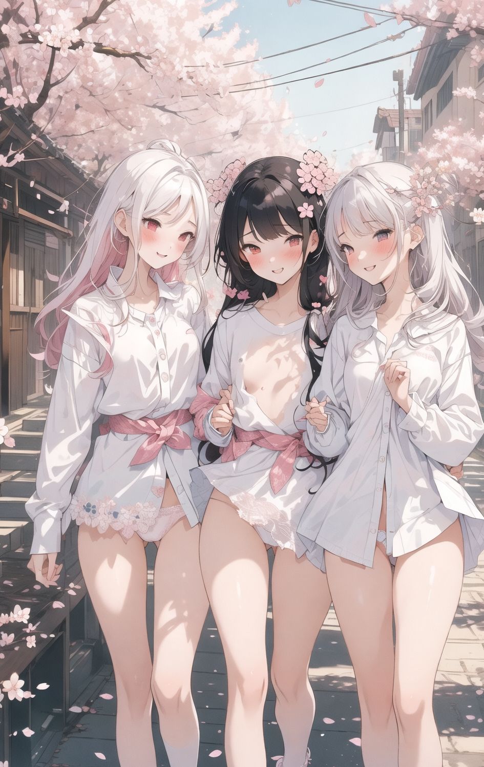 サンプル画像5:AIイラストCG集7 仲良し三人組(ドンガラ) [d_470940]