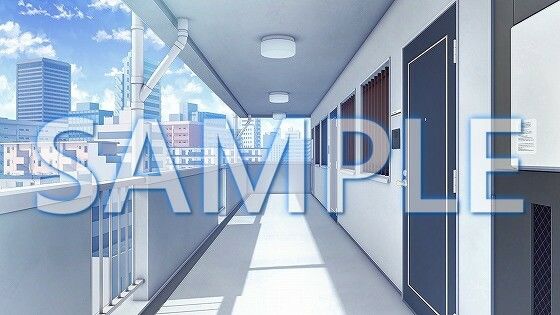 サンプル画像1:【背景素材】マンション 廊下（1385_bg02）【時間差分あり】(XERO) [d_471648]