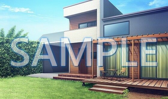 サンプル画像1:【背景素材】一軒家 庭先（6229_bg02）【時間差分あり】(XERO) [d_472158]