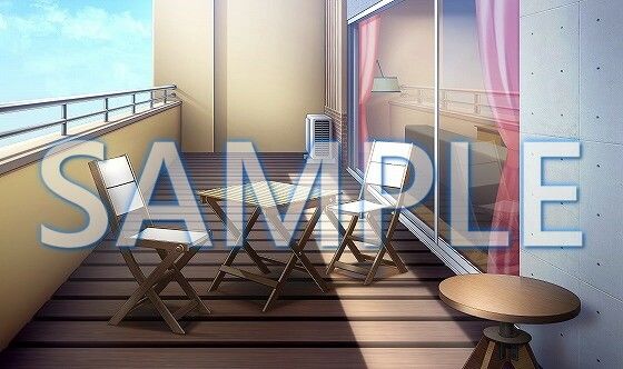 サンプル画像1:【背景素材】マンション ベランダ テーブル＆チェアあり（6229_bg05b）【時間差分あり】(XERO) [d_472169]