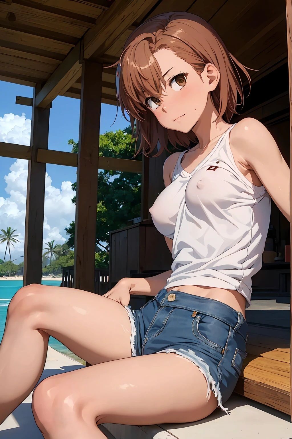 サンプル画像1:御坂〇琴 デニムショートパンツとおっぱいちら（95枚）(ひぐまアート) [d_472843]