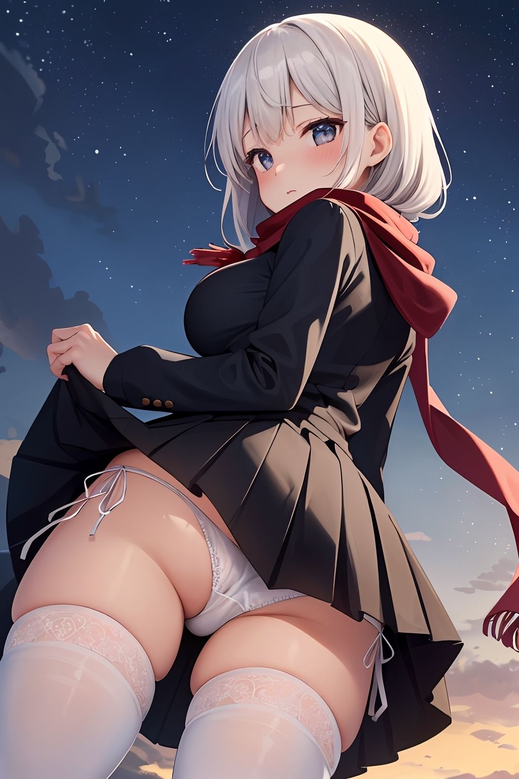 サンプル画像4:【パンチラAIイラスト】冬の制服のパンチラ集250枚〜パート（1）(ホワイトいらすと) [d_472966]