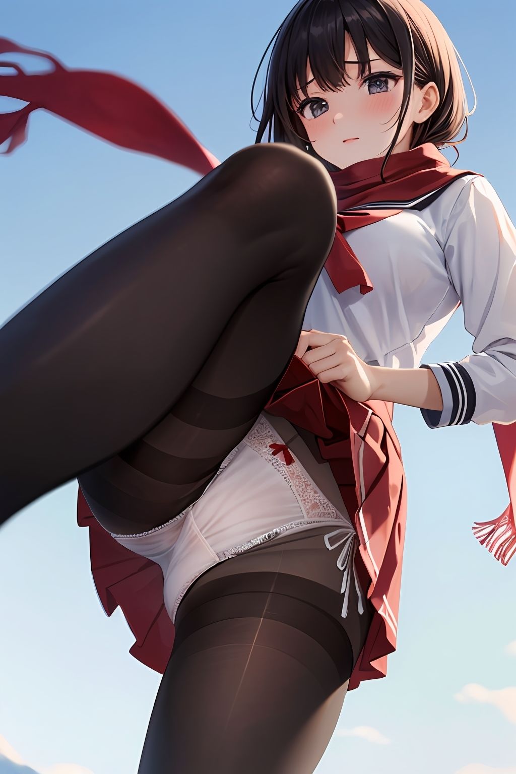 サンプル画像5:【パンチラAIイラスト】冬の制服のパンチラ集250枚〜パート（1）(ホワイトいらすと) [d_472966]