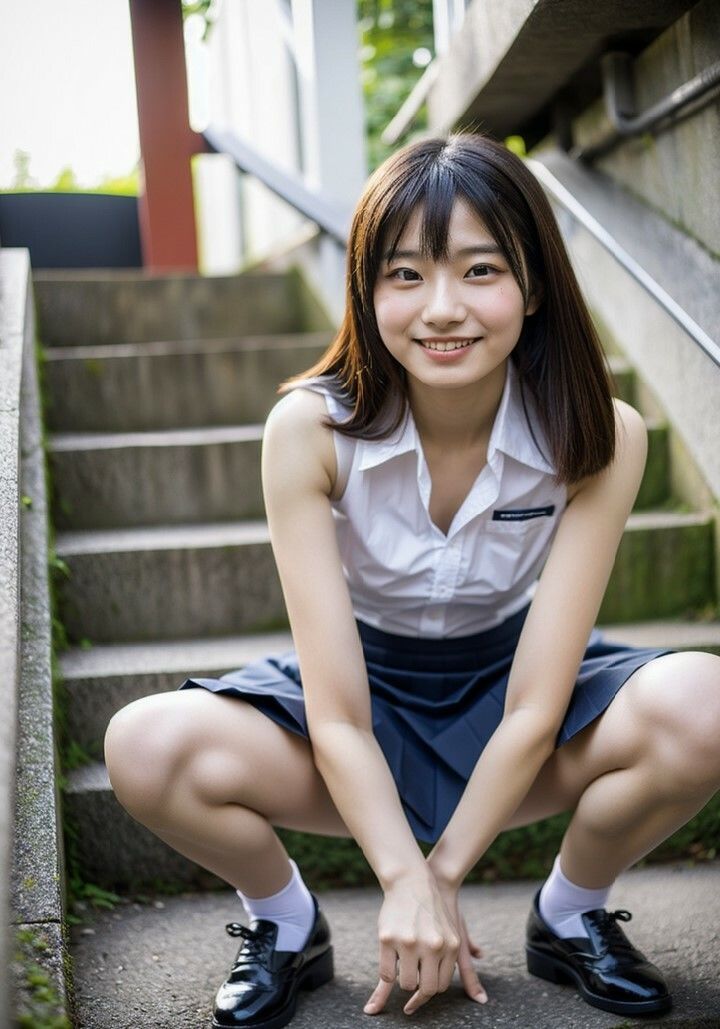 サンプル画像4:AI 女学生しゃがみ パンチラ ヌード 階段 2  308ページ(AI美女α) [d_473538]