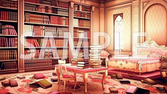 サンプル画像2:【背景素材】読書家の女の子の部屋（本が散らばっている）（6268_bg10b）【時間差分あり】(XERO) [d_474080]