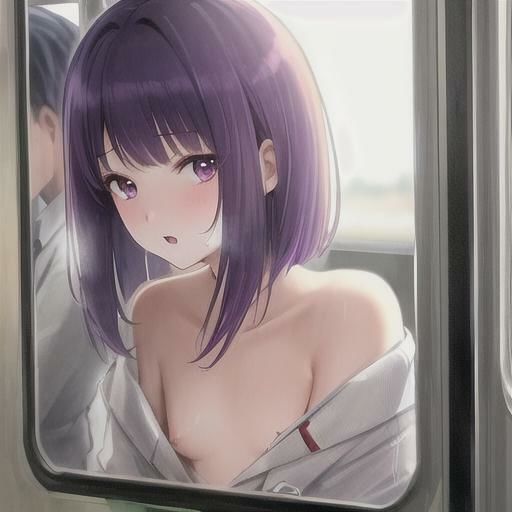 サンプル画像1:紫髪おかっぱちゃんのどこでも露出！！(まんまんちん) [d_474862]