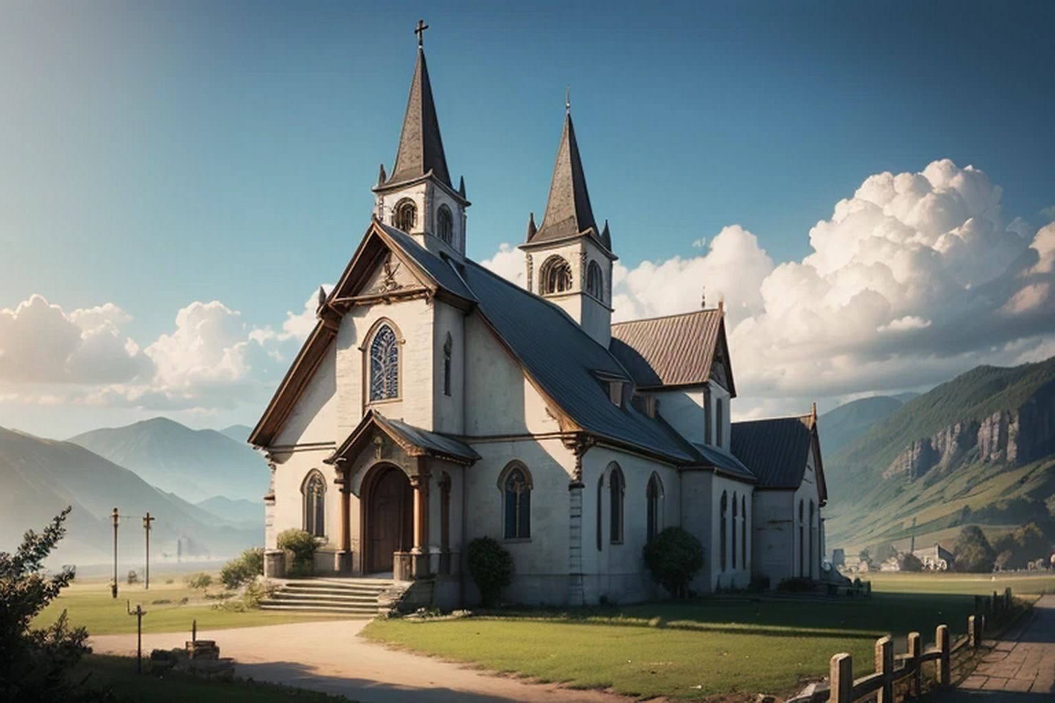 サンプル画像3:西洋の教会  背景素材(豊川内角) [d_475350]