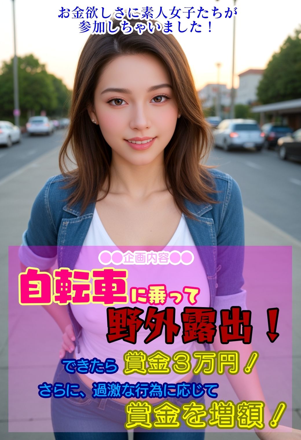 サンプル画像2:変態バラエティ！自転車に乗って野外露出できたら3万円！(Tacosuke-story) [d_475500]