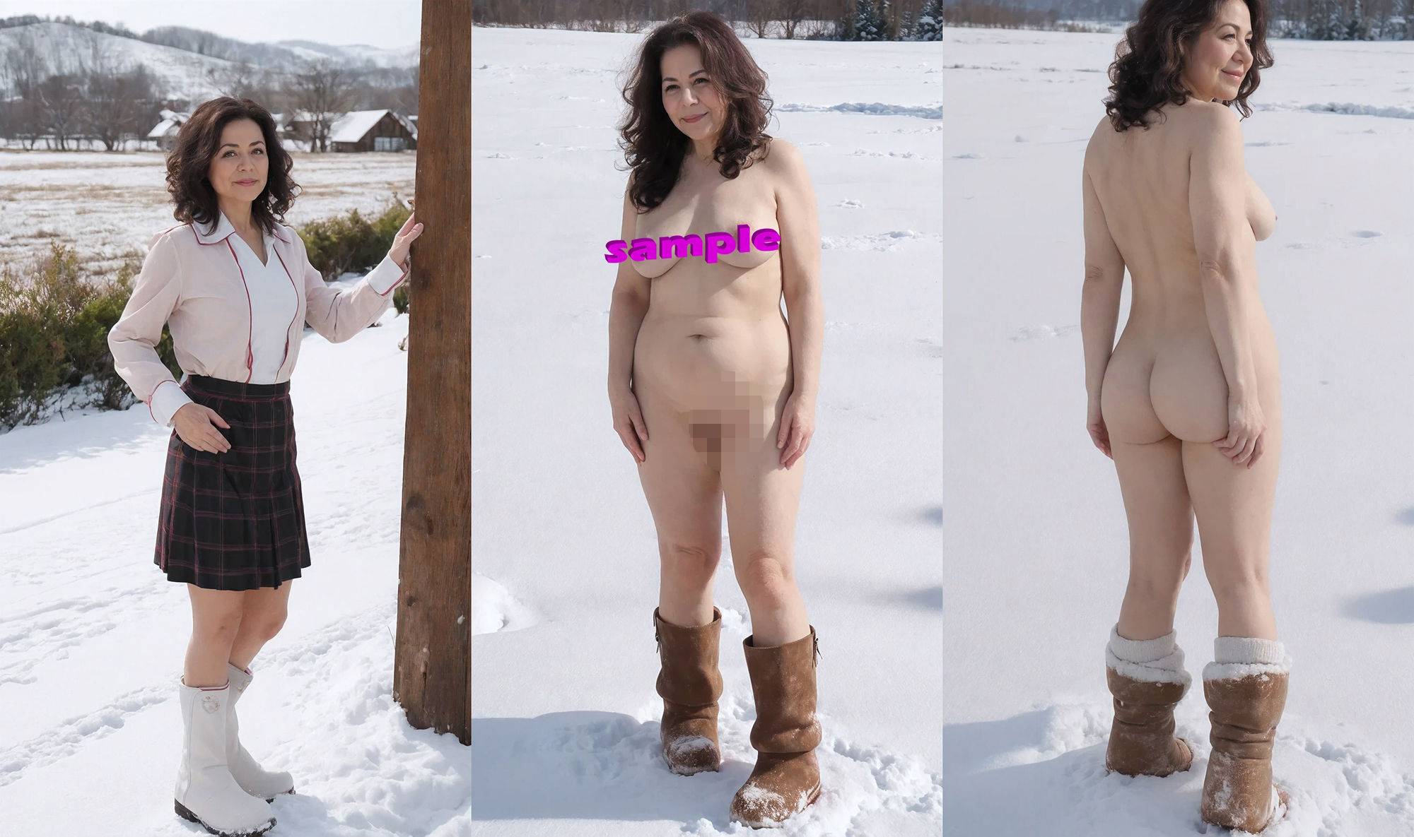 サンプル画像1:【AI】雪原で裸になる美女たち(熟女コレクション) [d_475694]