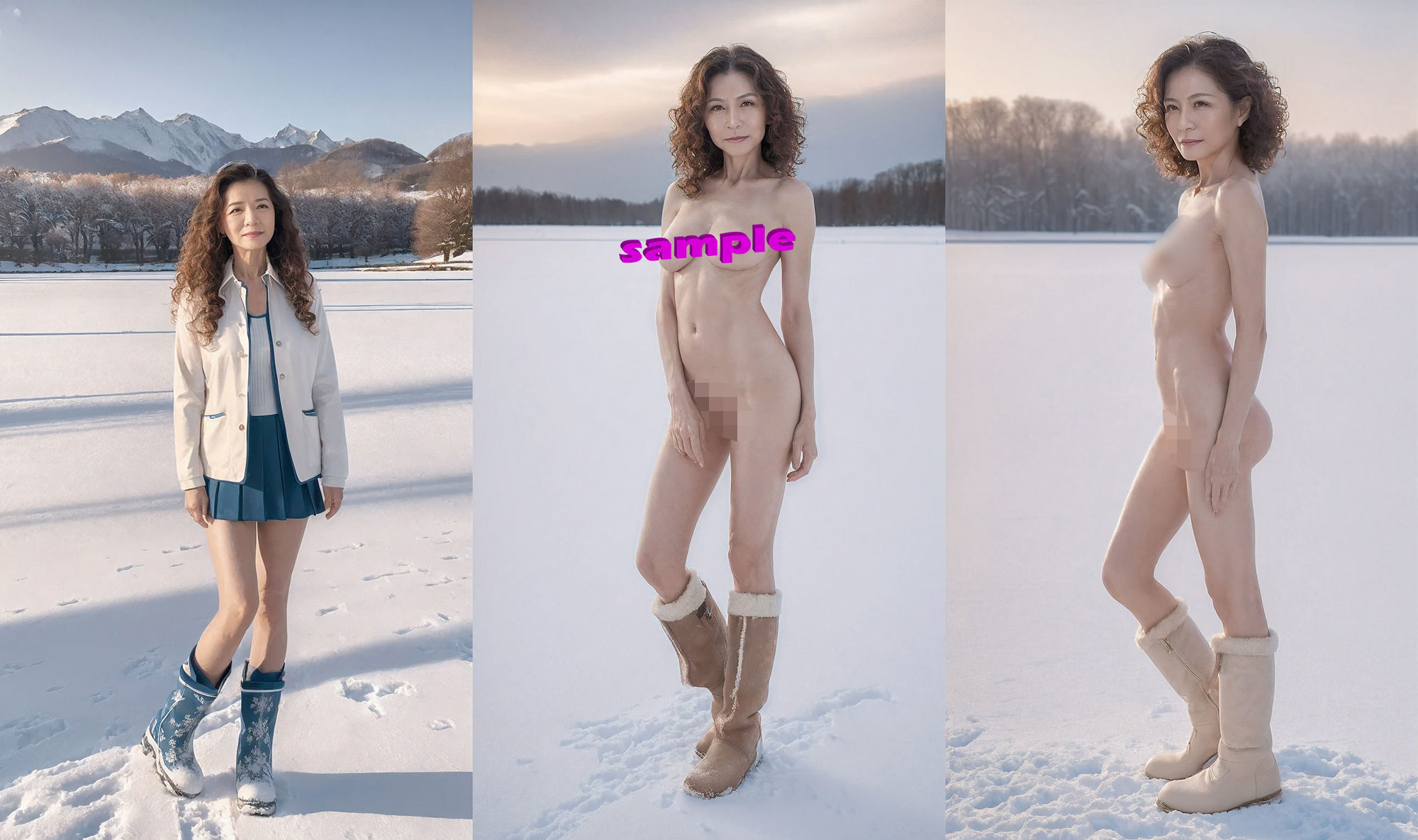 サンプル画像6:【AI】雪原で裸になる美女たち(熟女コレクション) [d_475694]