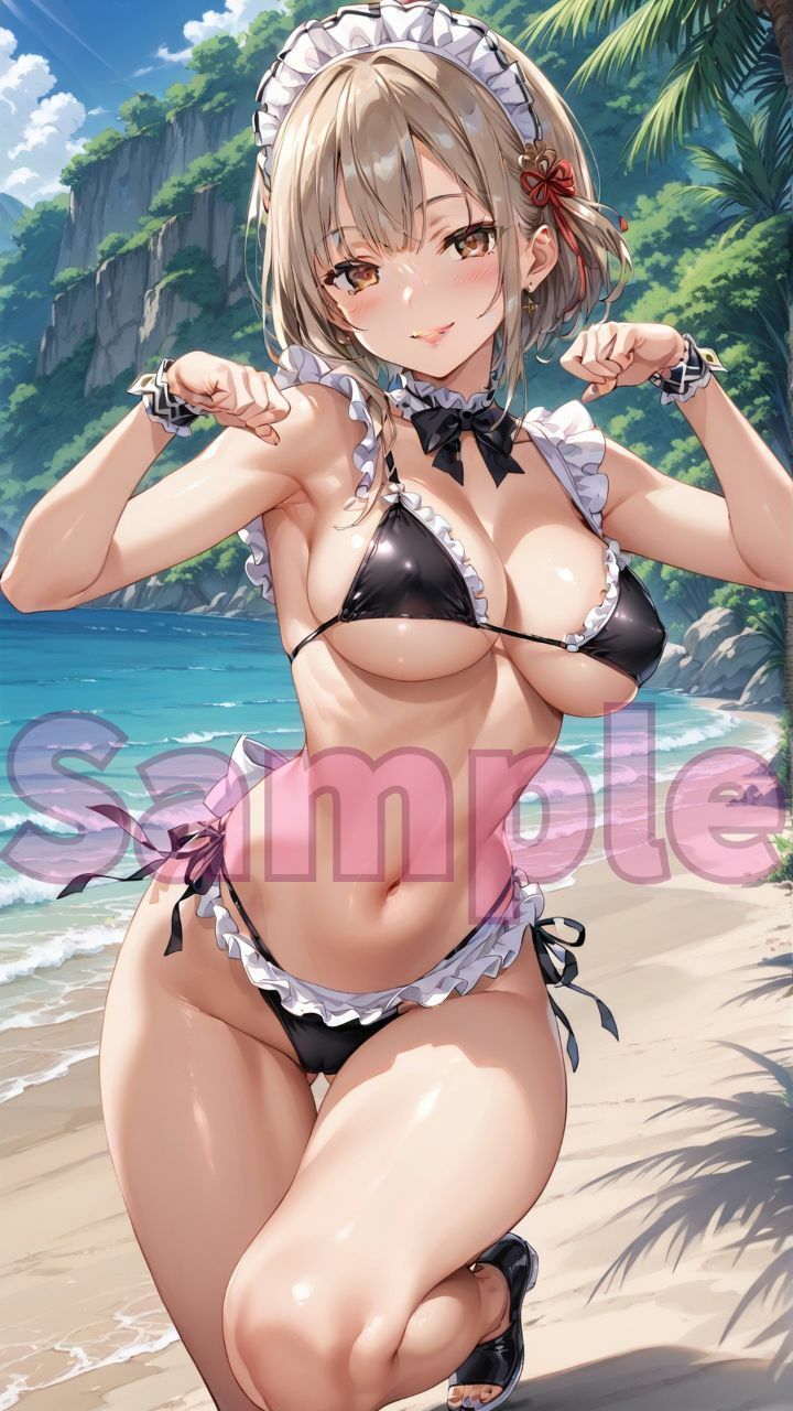 サンプル画像6:夏だ！海だ！堕天使水着エロメイド達とビーチで乱交バカンス！パート5(楽園への誘い) [d_476777]