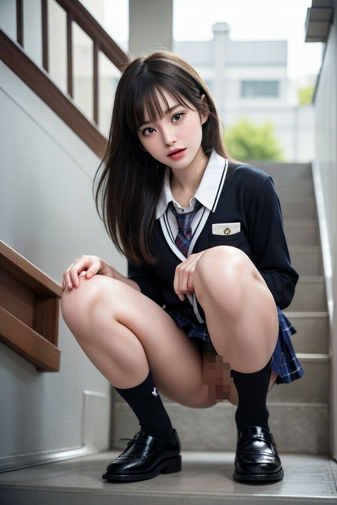 サンプル画像1:野外放尿・お漏らし・制服女子(AIイメージプレス) [d_477586]