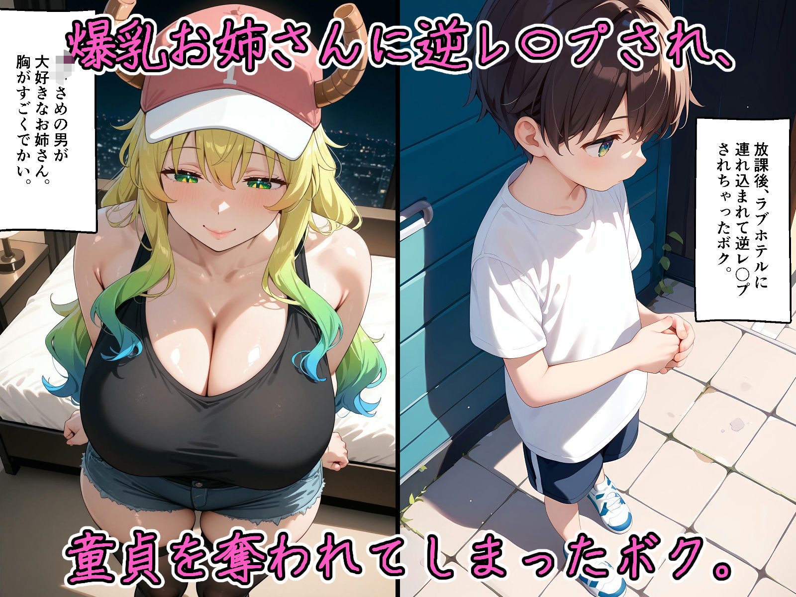 サンプル画像1:爆乳お姉さんに逆レ〇プされ、童貞を奪われてしまったボク。(ガンジーガム) [d_478210]