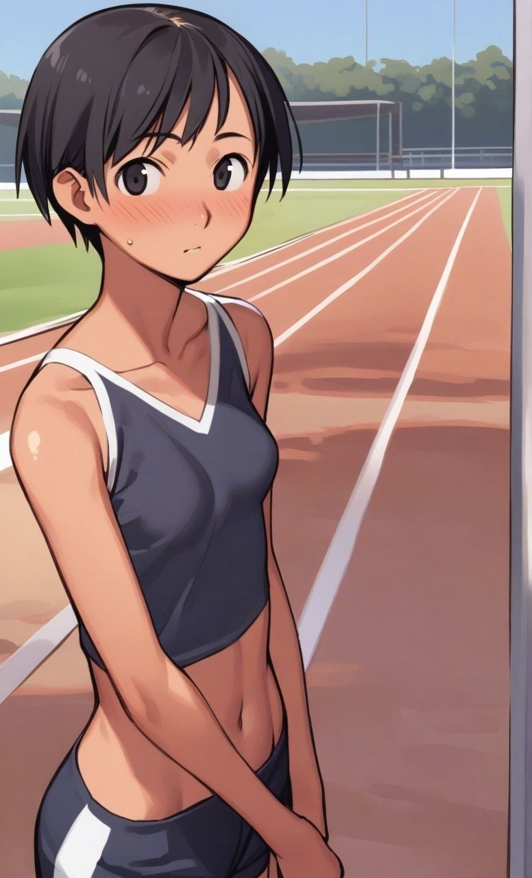 サンプル画像1:ボーイッシュな褐色陸上女子に何度も中出しして、確実に孕ませるCG集  夕方の河原編(ハラメウメ) [d_478551]