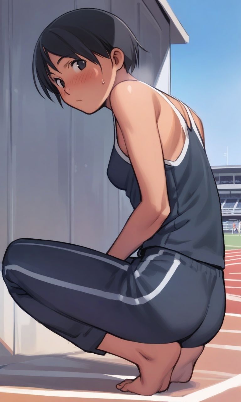 サンプル画像2:ボーイッシュな褐色陸上女子に何度も中出しして、確実に孕ませるCG集  夕方の河原編(ハラメウメ) [d_478551]