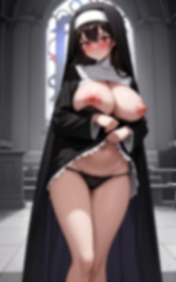 サンプル画像5:イヤラシイ目つきで神父を挑発する淫らな爆乳人妻シスター(妄想AI美女) [d_478608]