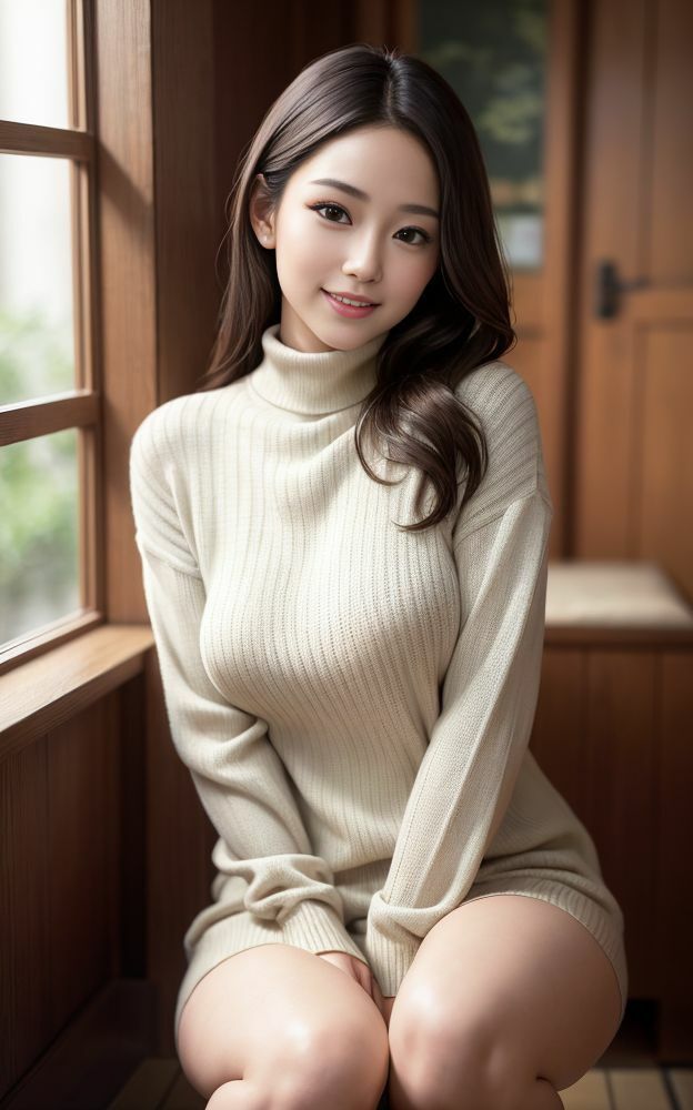 サンプル画像1:AIグラビア写真集  タートルネック美女(牛さんブックマーク) [d_479036]