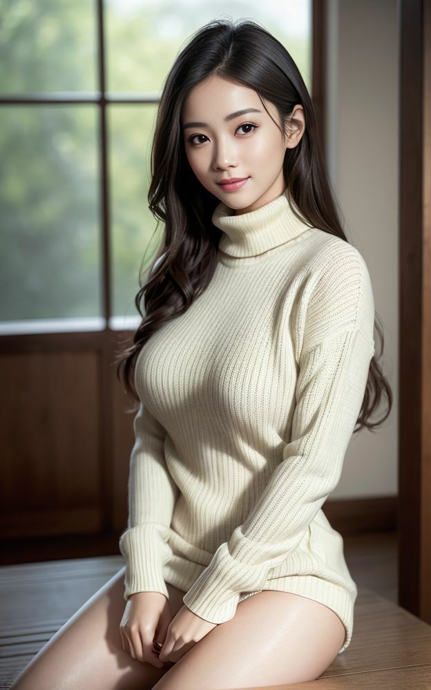 サンプル画像6:AIグラビア写真集  タートルネック美女(牛さんブックマーク) [d_479036]