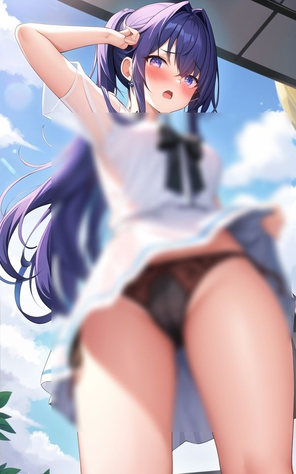 サンプル画像2:パンツを見せる、恥ずかしがり屋の美女(AI美女工房) [d_480388]