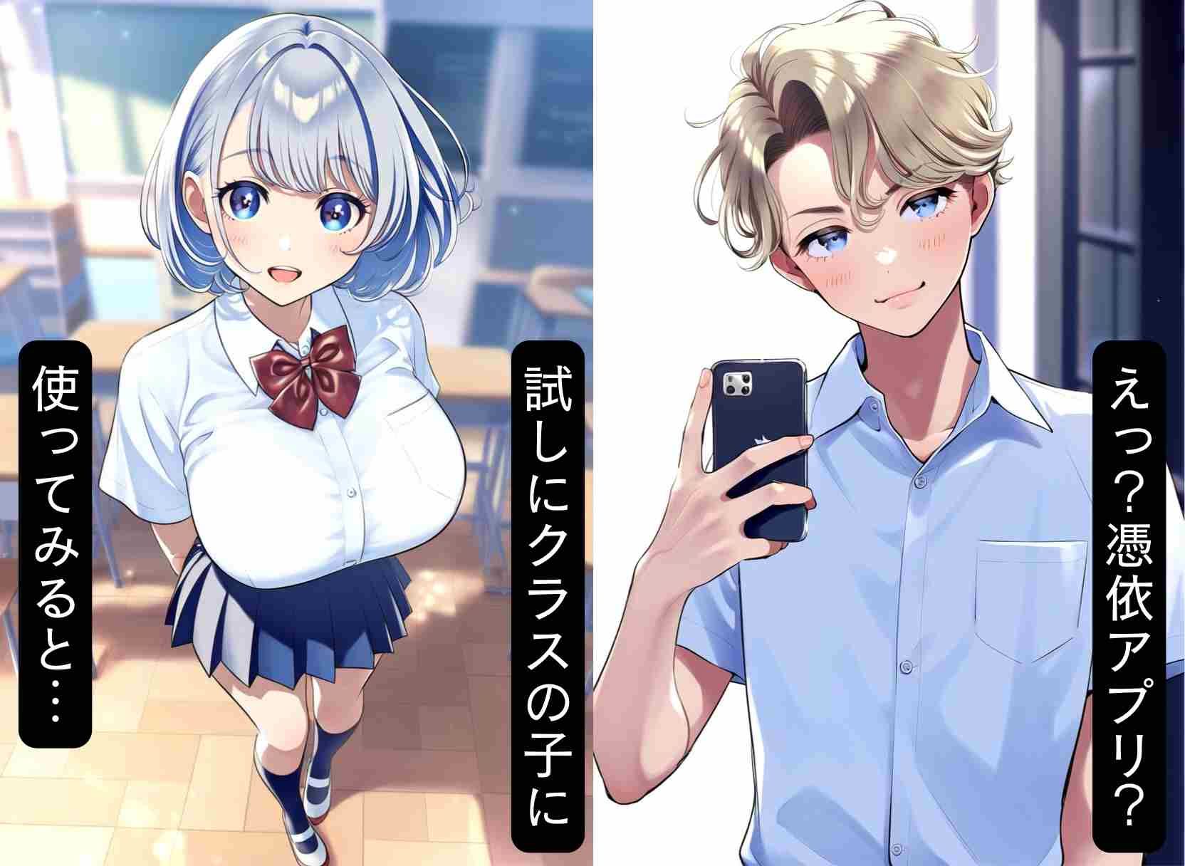 サンプル画像1:憑依アプリでクラスの巨乳ギャルJKに変身、女体化アヘ顔メス堕ち(シコリの森) [d_483840]